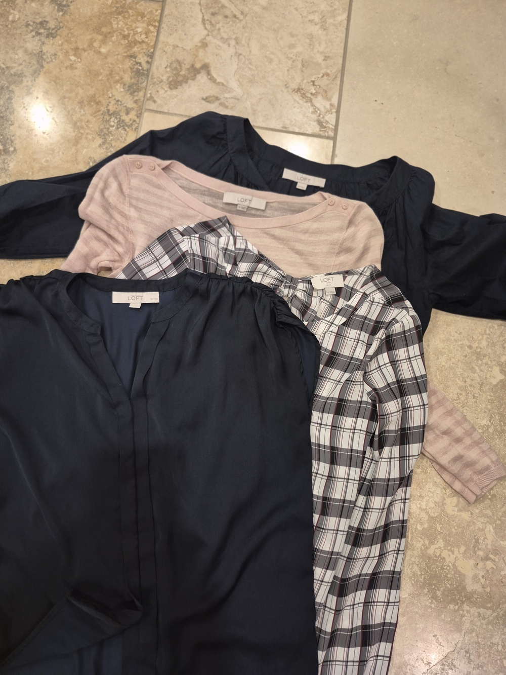 LOFT Women's Navy, Pink & Plaid Mixed Tops, 4-Pack Bundle